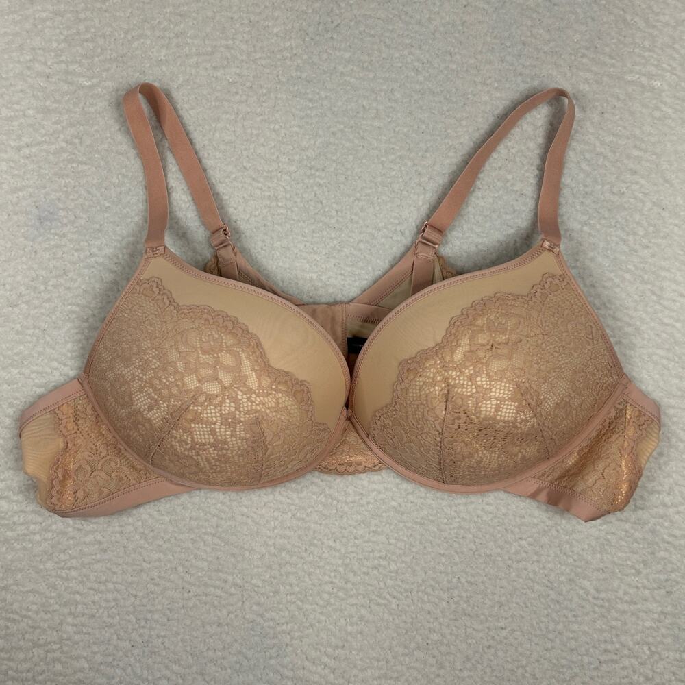 Torrid Size 50B XO Plunge Push-Up Bra Uplift Underwire Lace Romantic Mauve Pink